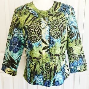 Chico's Colorful Floral Beaded & Sequined 3/4 Sleeve Jacket Medium